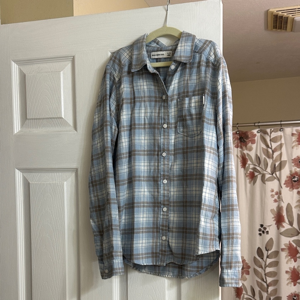 Abercrombie Kids Blue and Gray Plaid Button Down Shirt